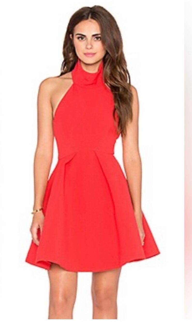 Finders Keepers Smoke Trails Red Open Back Halter Skater Mini Dress Size M